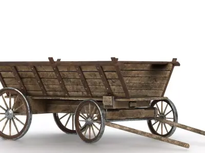 CARRIAGE old wooden wagon Low-poly 3D model