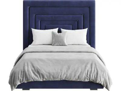 Maklaine Contemporary Navy Velvet Full Bed 3D model