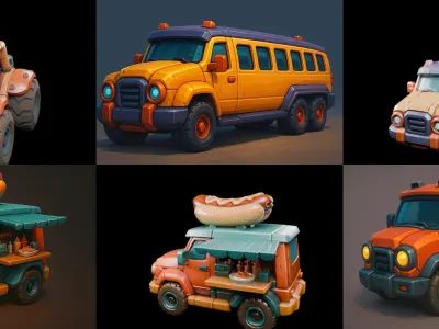 Stylized Car Advanced model bundle 7 pack 100 glb 3D model