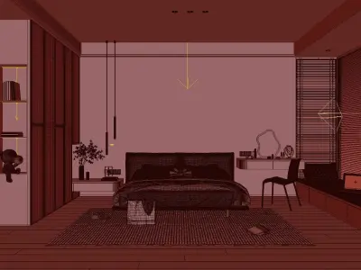 Simple Sleep Space Bedroom Interior Scene 3D model