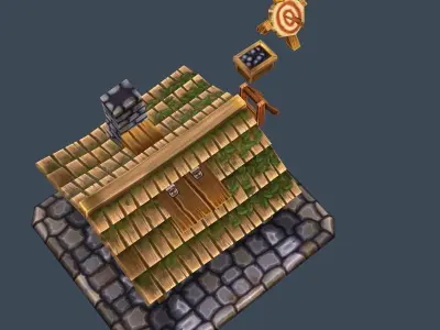 Cartoon Old Wooden Forest House Building Low-poly 3D model