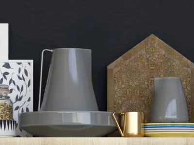 Set-197 kitchen items on shelf 3D model