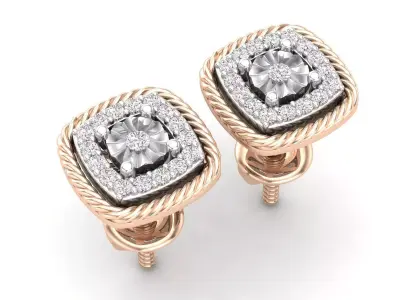 AV 646 Diamond Ladies Cushion Frame Stud Earrings 3D print model