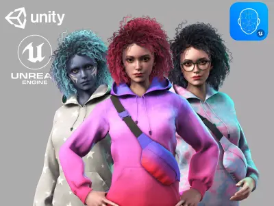 Streetwear Girl 1-4 - Casual Wear Girls Pack 2 Game-Ready Low-poly 3D model