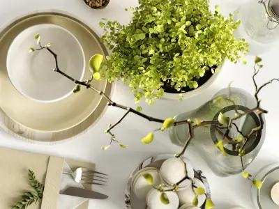 Banksia and tableware 3D model