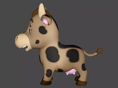 Rigged Dark Brown Spotted Cute Farm Cow  Low-poly 3D model