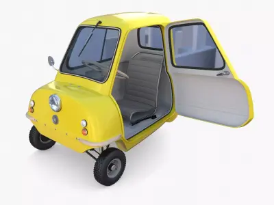 Peel P50 Yellow with interior and chassis 3D model