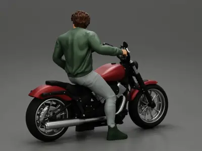 Young man sitting on his motorbike 3D print model