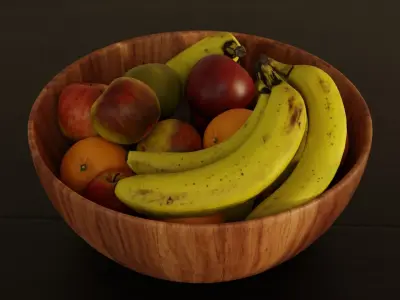  Fruit bowl apples bananas and oranges 3D model