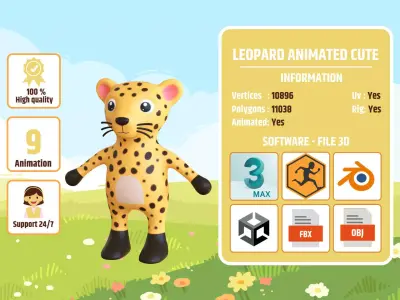 High-Quality 3D Cute Leopard - Animated for Games Low-poly 3D model