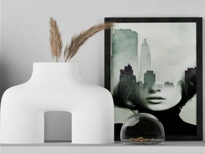 Decorative set candle holder on shelf 3D model