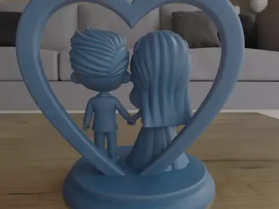 Cute Chibi Wedding Couple Heart STL 3D print model