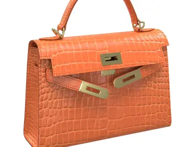 Hermes Kelly Bag Orange Crocodile Low-poly 3D model