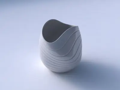 Bowl compressed and twisted with smooth horizontal dents 3D print model