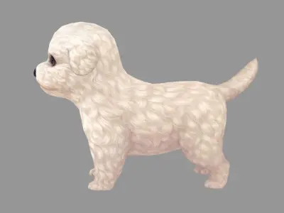 Cartoon pet puppy - Bichon - baby dog Low-poly 3D model