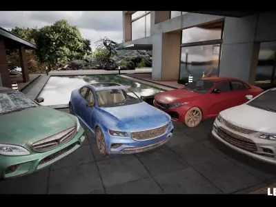 Sedan Car Vehicles Set Driveable Animated Realistic Set of 4 Low-poly 3D model