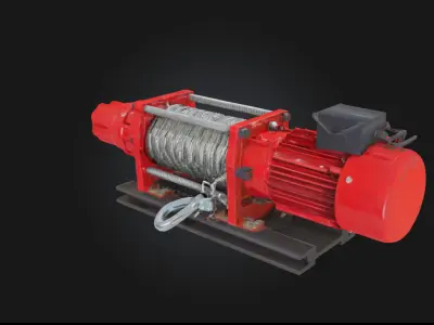 Red Industrial Winch  Heavy Duty Lifting Equipment 3D model