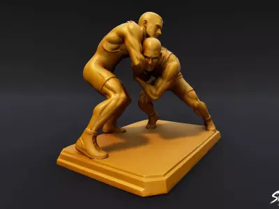 Golden Wrestling Statue Low-poly 3D model