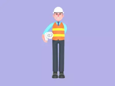 Stylized 3D Male Architect with Blueprint - Cartoon Character 3D model