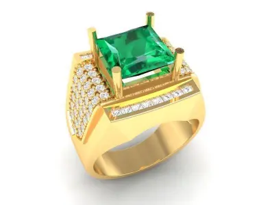 Luxury Square Gemstone Signet Ring for Men 342 3D print model