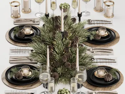 Winter Pine Table Setting Elegance 3D model