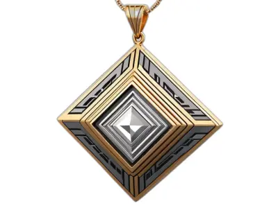 Elegant Gold Silver Art Deco Pendant Low-poly 3D model