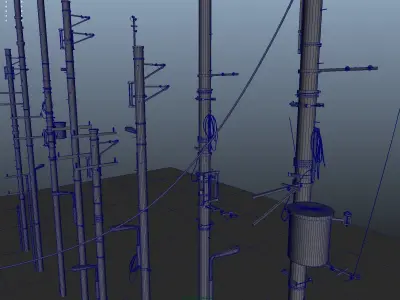 Detailed Utility Poles 3D model