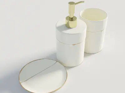 Bathroom Set White and Gold 1 3D model