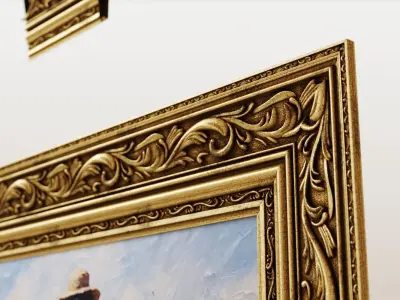 Antique painting with decorative frame 3D model
