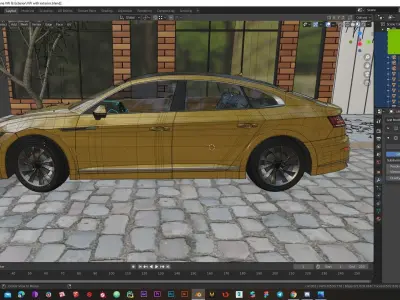 Modern exterior with VW Arteon R-line 2017 Low-poly 3D model