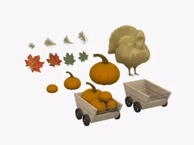 Thanksgiving Set pumpkin cart 3D model