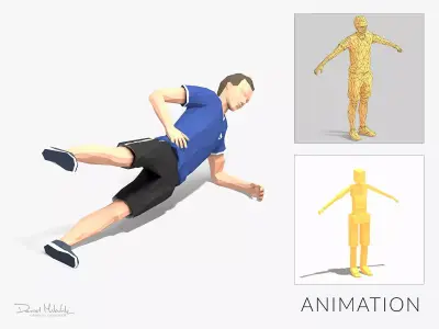 Side Plank With Leg Raise Exercise Man Animation Low-poly 3D model