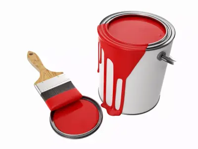 Paint bucket opened with brush 01 3D model