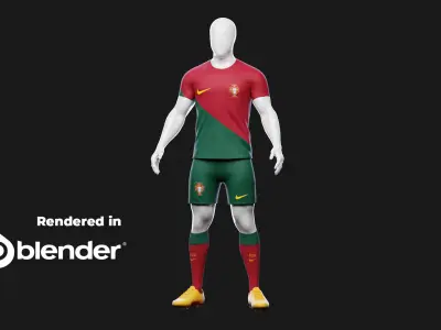 Portuguese Team Football Jersey full outfit Low-poly 3D model