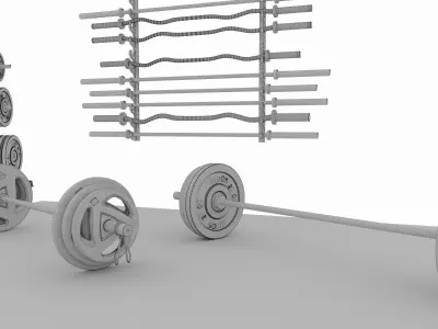 gym barbell rack with four weights Low-poly 3D model