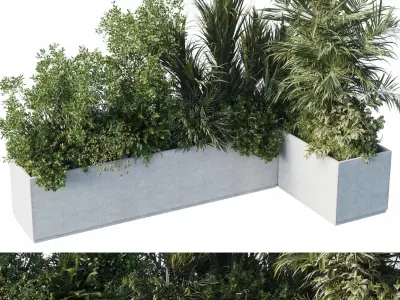 concrete box plants on stand - set outdoor plant 187 3D model