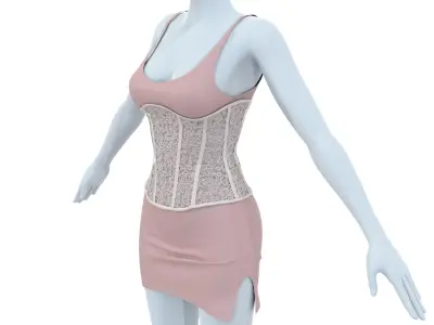 Dress with Lace Corset  Low-poly 3D model