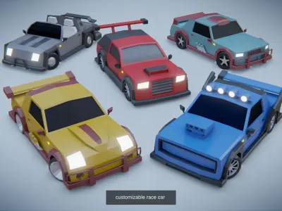 customizable  low poly race cars 3D Model Pack