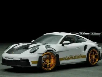 Porsche 911 992 GT3 RS White Gold Low-poly 3D model