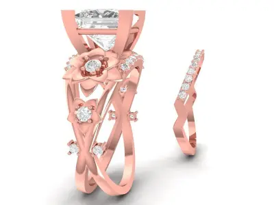 Luxury Three Piece Bridal Set Square Cut Engagement Ring 3528 3D print model