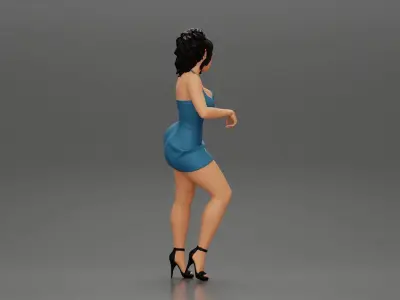 Sexy girl in mini dress Leaning Against Car on the beach 3D print model