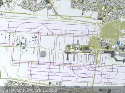 Los Angeles LAX Airport Roads Buildings Public Transport Lines 3D model