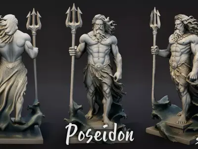 Poseidon Statue Low-poly 3D model