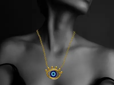 Evil Eye Pendant Necklace Gold 3d Model 3D model