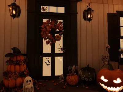 Halloween Porch Blender Scene - NIGHT 3D model