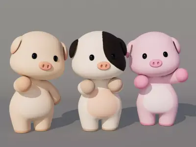 Rigged Cartoon Pig Low-poly 3D model