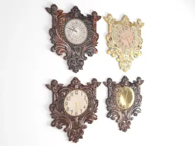 4 Carved clocks PBR lowpoly Low-poly 3D model
