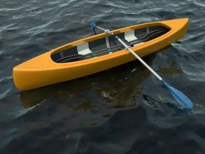 Canoe Boat with 2 Types of Oars 3D model