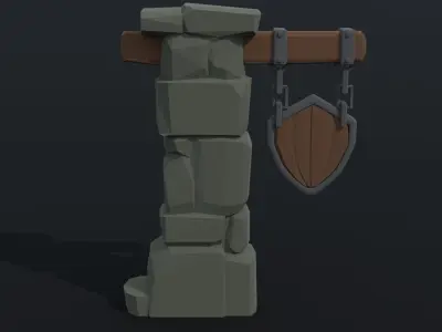 Cartoon fantasy armory road sign Polygonal Style Low-poly 3D model