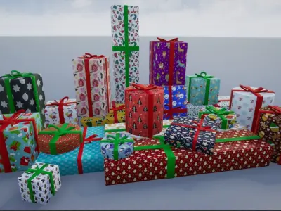 Wrapped Christmas Gifts Low-poly 3D model